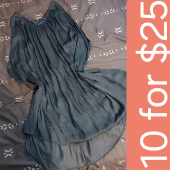 Prologue Tops - Prologue Silk Slate Blue Pleated High-Low Chiffon